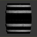 Cylindrical Black Wooden Barrel With Silver Metal Hoops And Riveted Design