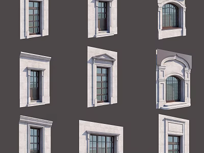 Casement Windows Featuring Various Architectural Designs And Decorative Frame Details 3d model