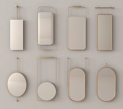 Different Shaped Wall Mirrors With Gold Frames For Modern Interior Design 3d model