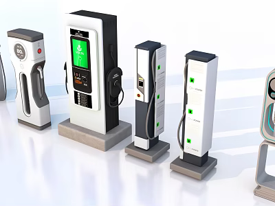 Modern Electric Vehicle Charging Stations With Digital Screens And Charging Ports 3d model
