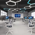 School Modern Classroom Featuring Computers Desks Projector And Interactive Screens 3d model