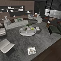 Minotti Sofa Coffee Table Combination Multi-person Sofa Coffee Table Leisure Chair Side Table Corner Table 3d model