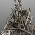 Natural Wood Pile With Stacked Branches Bark Covered Logs And Twigs