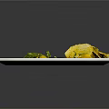 Delicious Yellow Main Dish With Green Vegetables Crispy Chips And Red Garnish On White Plate