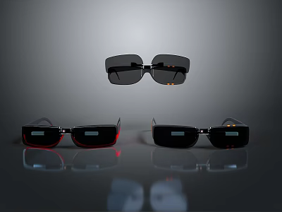 Modern Rectangular Sunglasses With Black And Red Frames And Sleek Design 3d model