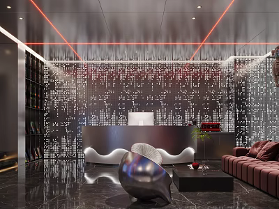 Modern Hotel Lobby Interior With Lighting Decor Reception Counter And Seating Area 3d model