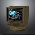 Vintage Electronic Computer Monitor With Retro Design Showing Screen Data And Person
