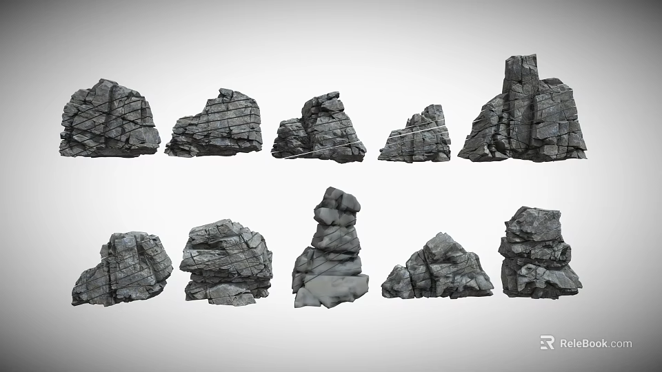 Natural Stone Rock Varieties with Different Shapes and Textures on 3d model 