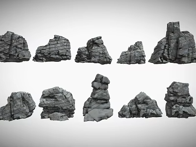 Natural Stone Rock Varieties with Different Shapes and Textures on 3d model