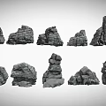 Natural Stone Rock Varieties with Different Shapes and Textures on 3d model