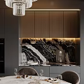 Elegant Living and Dining Room Interior With Chandelier Green Sofa Marble Floor and Floor-to-Ceiling Windows