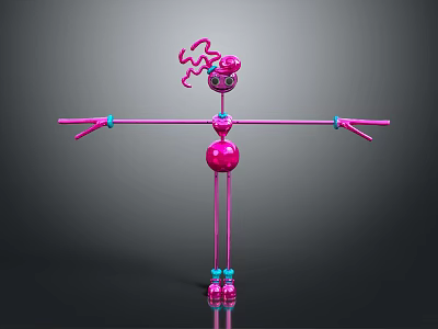 Pink Abstract Cartoon Character With Long Limbs And Curly Head Design 3d model