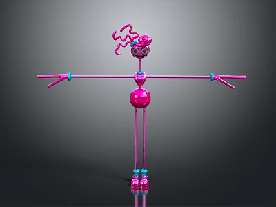 Pink Abstract Cartoon Character With Long Limbs And Curly Head Design 3d model