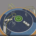 Swing Door For Outdoor Fitness Area With Blue Ground And Yellow Canopy