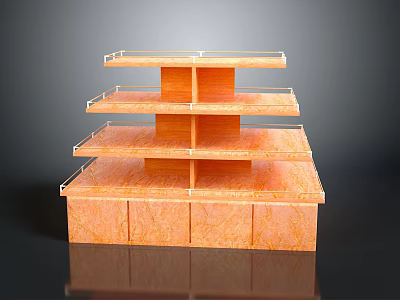 Orange Multi Layered Shelving Unit With Transparent Glass Shelves And Storage Cabinets 3d model