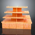Orange Multi Layered Shelving Unit With Transparent Glass Shelves And Storage Cabinets