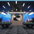 Modern Billiard Room Interior With Two Billiard Tables Ceiling Lighting And City View Windows 3d model