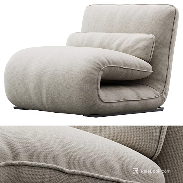 Modern Light Beige Single Sofa with Comfortable Fabric Cushion and Simple Design 3d model 