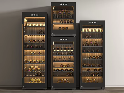 Modern Black Wine Cabinets with Glass Doors and LED Lighting for Wine Bottles Storage 3d model