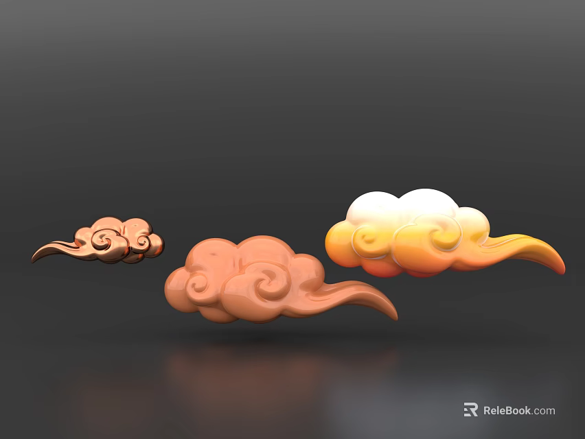 Cloud Shaped Decorative Ornament Set With Gold Orange Yellow Gradient Design 3d model 
