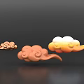 Cloud Shaped Decorative Ornament Set With Gold Orange Yellow Gradient Design 3d model