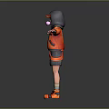 Game and Movie Character in Orange Hooded Jacket with Purple Mask and Arms Outstretched