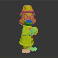 Cartoon Bear Character Wearing Blue Coat Hat Tie With Clasped Hands