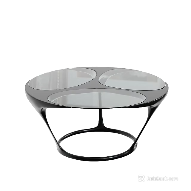 Round Modern Coffee Table With Glass Top And Black Metal Frame Design 3d model 