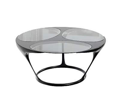 Round Modern Coffee Table With Glass Top And Black Metal Frame Design 3d model