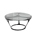 Round Modern Coffee Table With Glass Top And Black Metal Frame Design