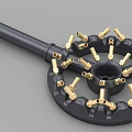 Industrial Equipment Black Base With Gold Metal Rotating Components And Multiple Ports