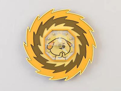 Decorative Cartoon Clock With Yellow Brown Spiral Central Puppy Figure Clasped Hands And Hour Markers 3d model