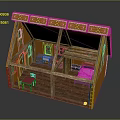 Cartoon Gingerbread House Featuring Half Open Design Decorated Walls Wooden Beam Roof And Interior Furniture