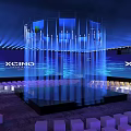 XCIND Modern Stage with Blue Lighting Illuminated Pillars and Audience Seats
