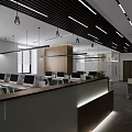 Modern Public Office Space With Open Layout Desks Computers And Green Plants 3d model