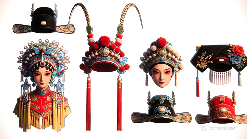 Peking Opera Themed Pendant With Traditional Headwear And Cultural Decorative Elements 3d model 