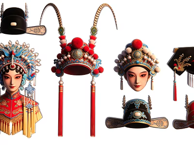Peking Opera Themed Pendant With Traditional Headwear And Cultural Decorative Elements 3d model