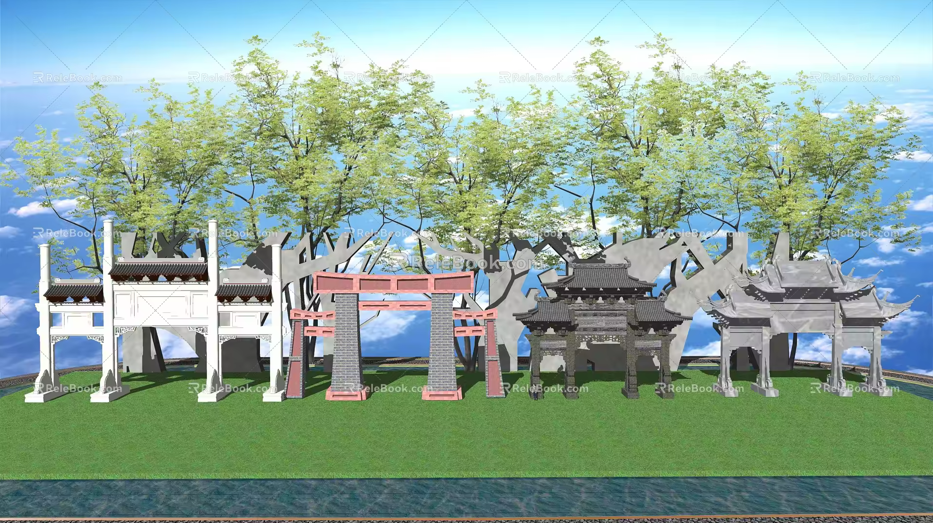 Chinese-style archway archway gatehouse 3d model