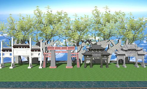 Chinese-style archway gatehouse 3d model