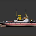 3D Rendered Tugboat With Colorful Decks Green Superstructure And Yellow Chimney