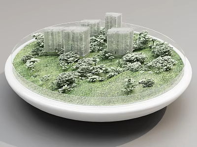 Ecological Model With Greenery And High Rise Buildings In Circular Container 3d model