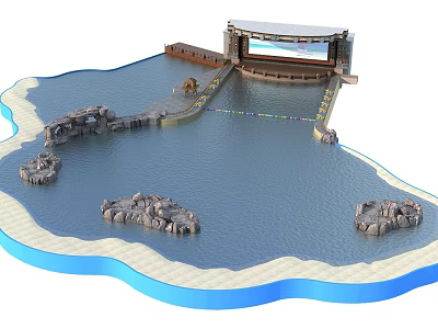 Outdoor Water Amusement Equipment With Performance Stage Walkway And Rock Features 3d model
