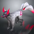 Mystical Gray Creature With Red Horns Fluffy Tails And Red Markings