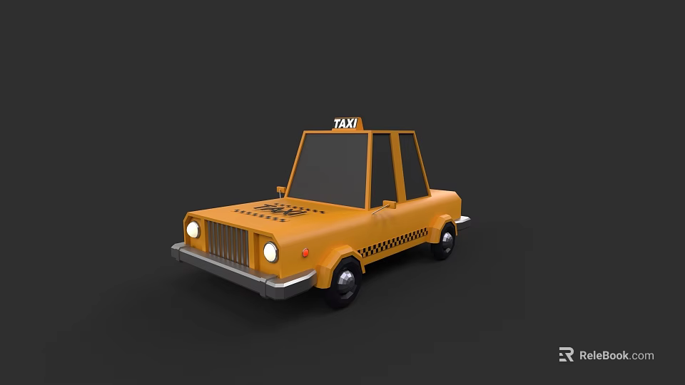 Yellow Classic Taxi Car With Vintage Design And Taxi Sign On Roof 3d model 