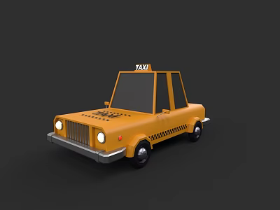Yellow Classic Taxi Car With Vintage Design And Taxi Sign On Roof 3d model
