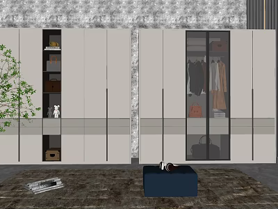 Modern Wardrobe Interior Design With Glass Doors Storage Compartments And Hanging Clothes 3d model