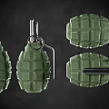 Two Green Hand Grenades Weapon With Metal Pins And Textured Surface