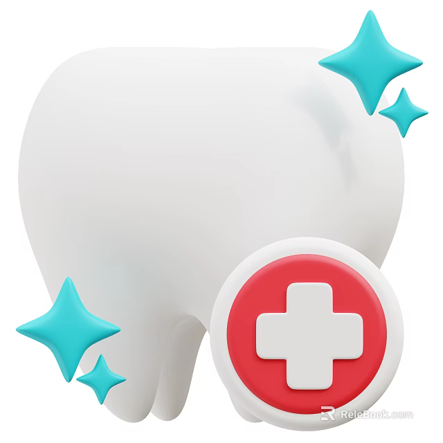 Healthy White Tooth With Blue Stars And Red Cross Sign Decoration 3d model 