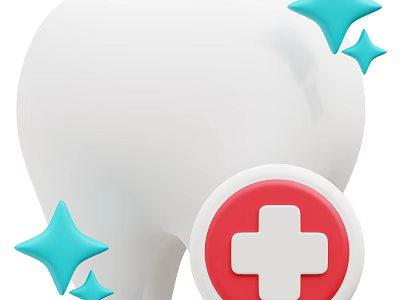 Healthy White Tooth With Blue Stars And Red Cross Sign Decoration 3d model