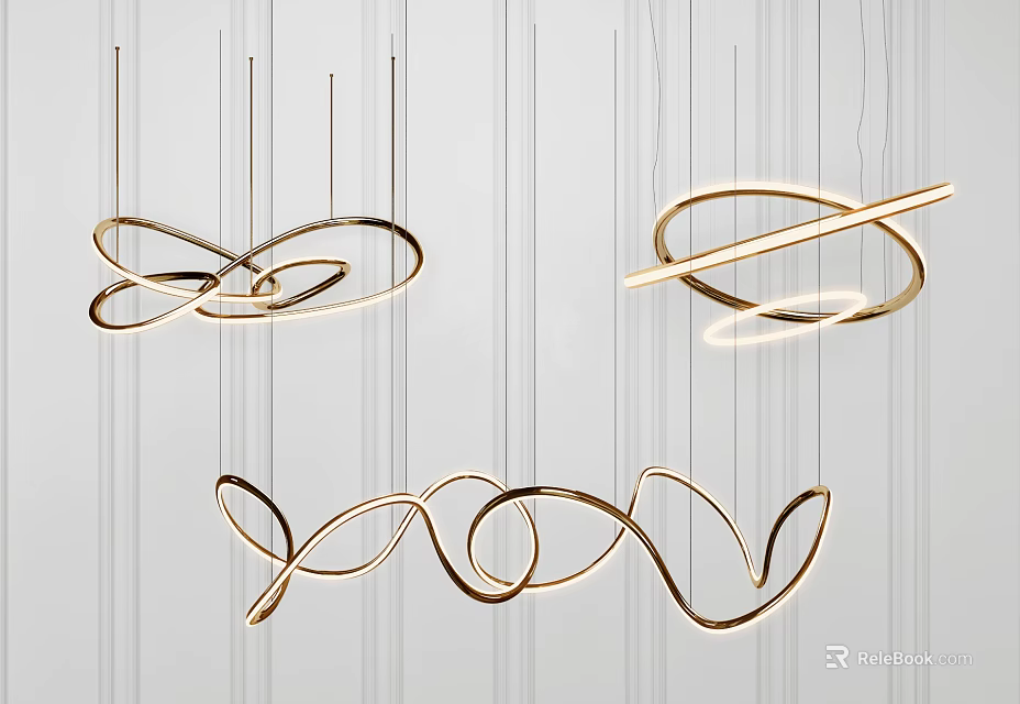 Stylish Modern Pendant Lights with Twisted Loop Curved Metal Structure for Contemporary Interior Decor 3d model